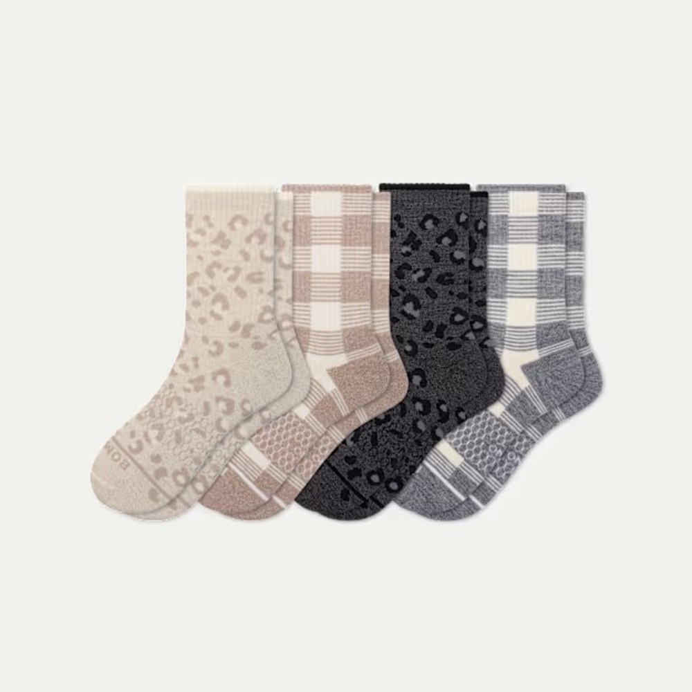 NWT Bombas Merino Wool Blend Half Calf Sock 4-Pack Leopard Gingham Mix - Small